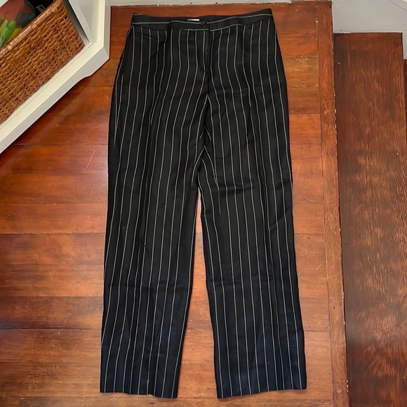 Armani Collezioni Pinstriped Linen Blend wide leg pants in black - Picture 2 of 14